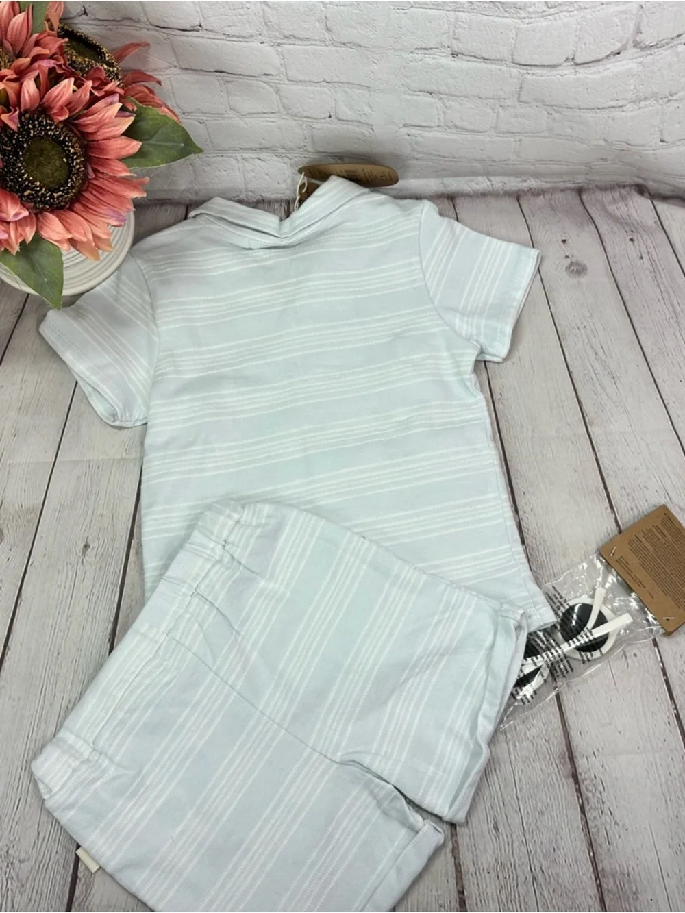 NWT Rabbit & Bear Organic Light Blue Stripe short Set 3pc organic minimalist 4T